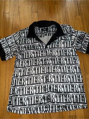 Tier NYC Logo Short-Sleeve Button Shirt - Black & White